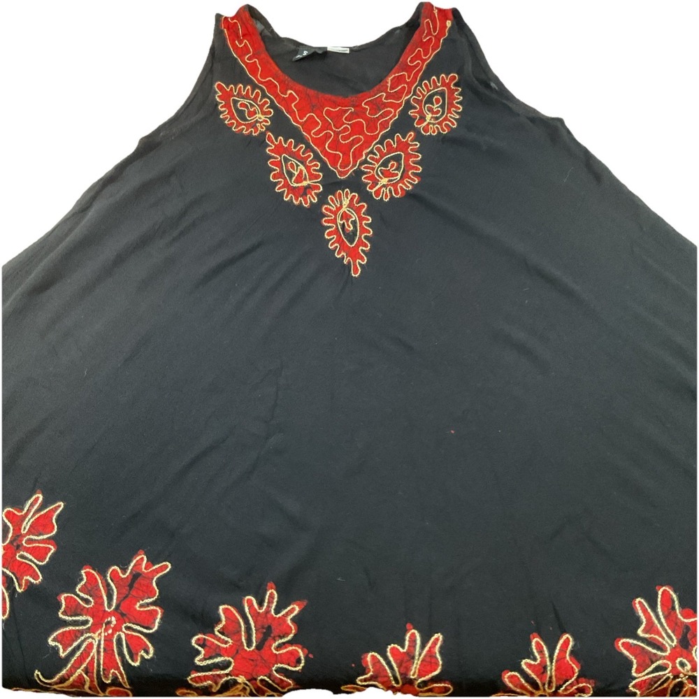 S.R.Fashions Free Size Flowy Black Dress Cover up Red w/Gold‎ Embroidery J16
